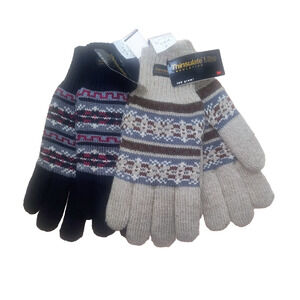 2 Prs Vtg Thinsulate Plus Acrylic Mohair Blend Gloves Brown Black Fair Isle NWT